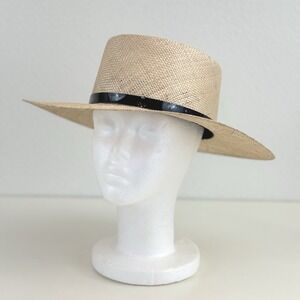 Janessa Leone Women's Chic Straw Boater Hat Medium Classic Old Money Quiet Lux